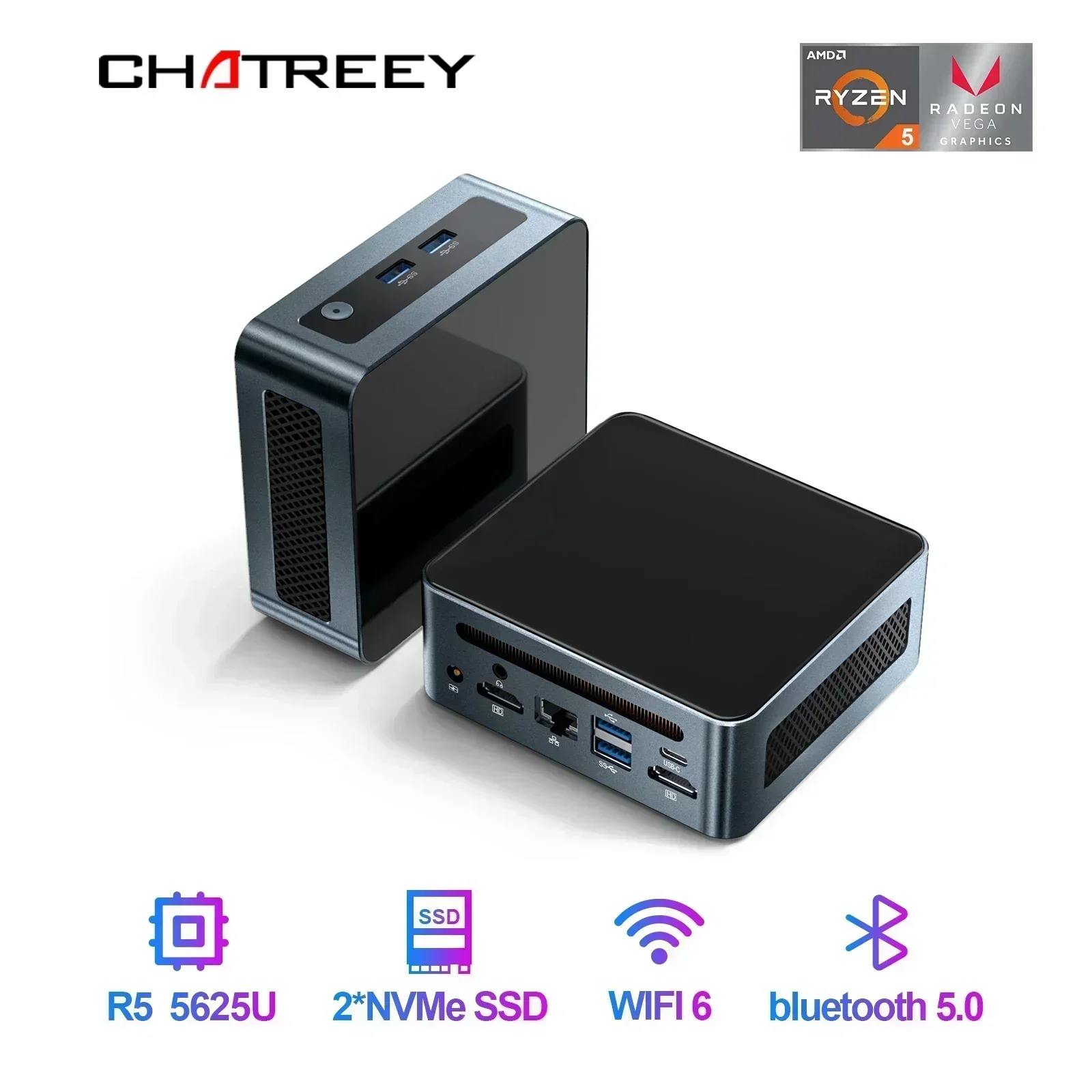 Chatreey 미니 PC AN2P/AN2C Ryzen 5 5625U/3550H 게임용 데스크탑 컴퓨터 NVME SSD WIFI6 HD Windows 11 Pro