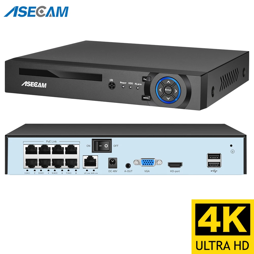4k 울트라 HD POE NVR 비디오 레코더 Onvif H.265 48V 얼굴 감지 IP 카메라
