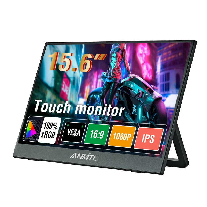 Anmite 15.6인치 휴대용 터치 모니터 1080P HDR 16:9 XBox PS4 / 5 스위치 휴대폰 PC Loptop 확장용 저청색광