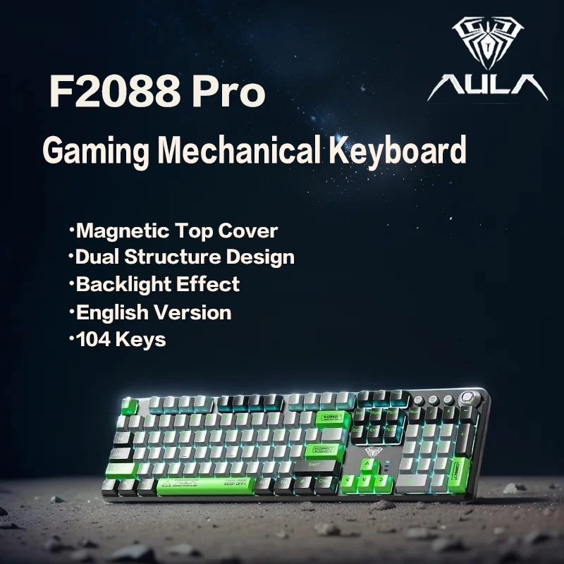 AULA F2088Pro 게임용 기계식 키보드 자기 상단 덮개 이중 구조 디자인 멋진 백라이트 효과 104 키 영어 버전