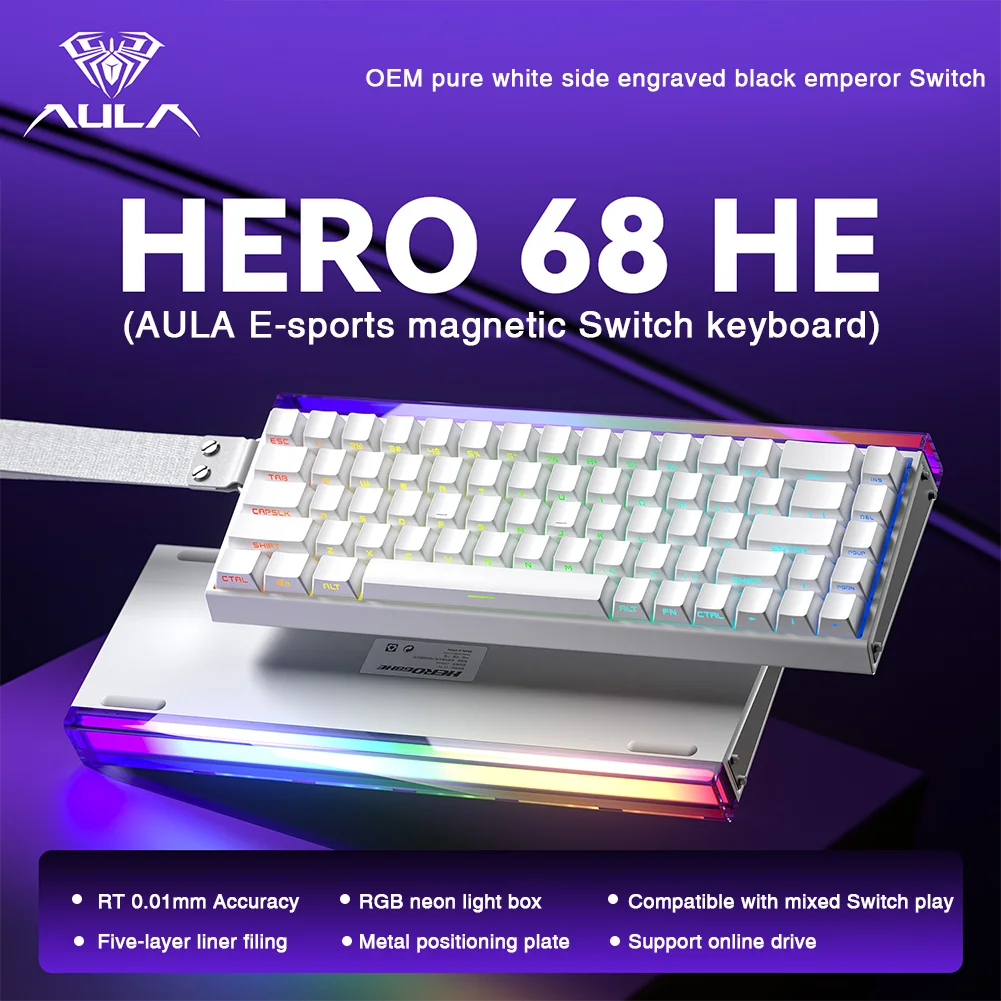 AULA HERO 68HE 자기 스위치 키보드 신속한 트리거 8K 반환 Esports 게이머 키보드 RGB 유선 게임용 키보드