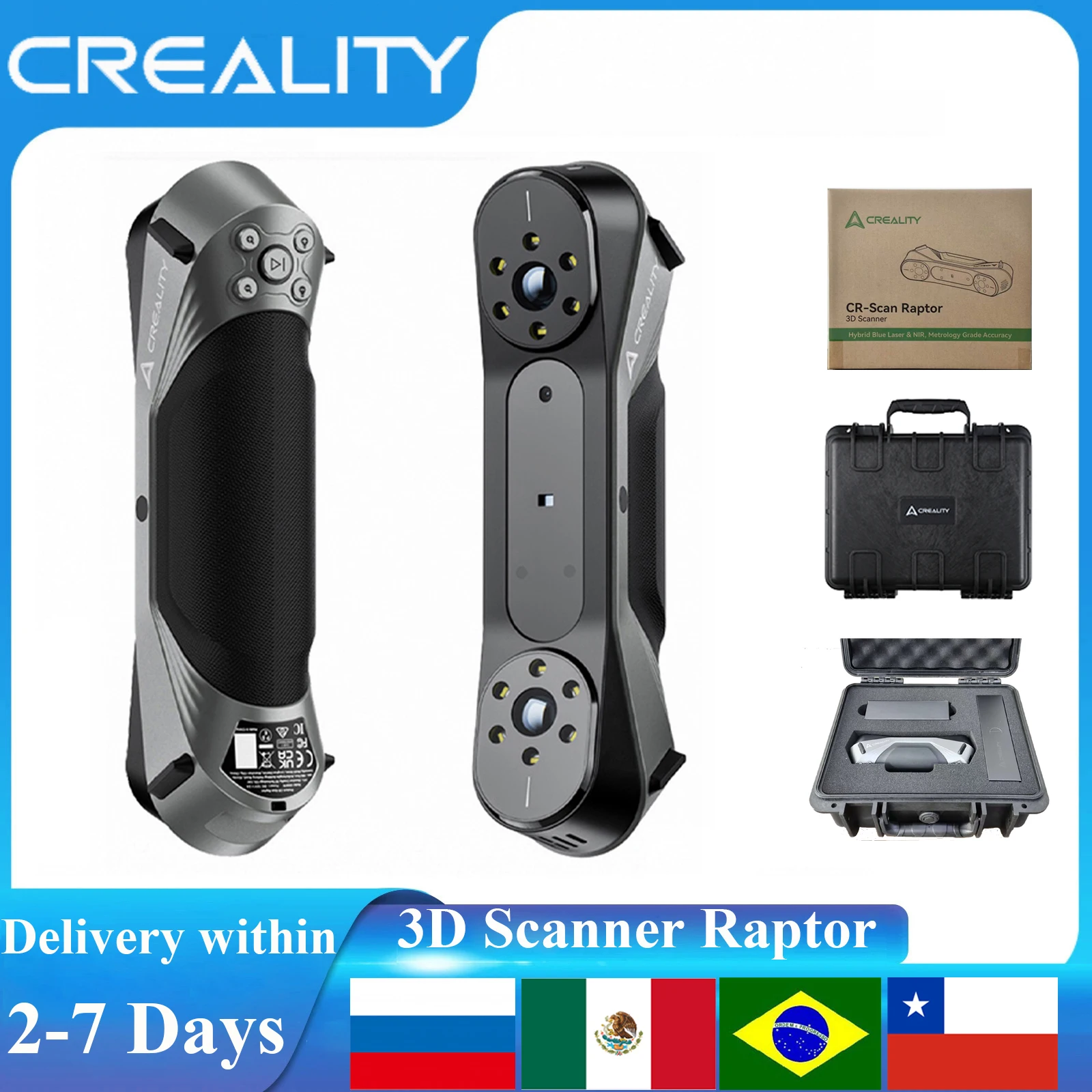 Creality 3D 스캐너 Raptor CR-Scan 3D 인쇄 휴대용 스캔 0.02mm 정확도 60fps 스캐닝 속도 블루 레이저 NIR 광 스캐너