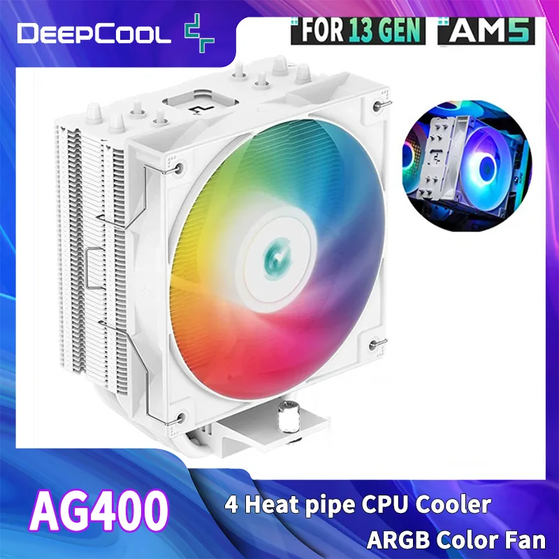 DEEPCOOL AG400 4 히트 파이프 CPU 공냉식 쿨러 ARGB PWM TDP 220W CPU 라디에이터 LGA1700 1200 115X 1151 1155 AMD AM4 AM5