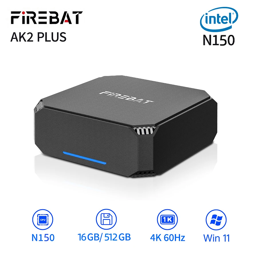 FIREBAT AK2 PLUS MiniPC Intel N150 N100 듀얼 밴드 WiFi5 BT4.2 16GB 512GB 데스크탑 게임용 컴퓨터 미니 PC 게이머