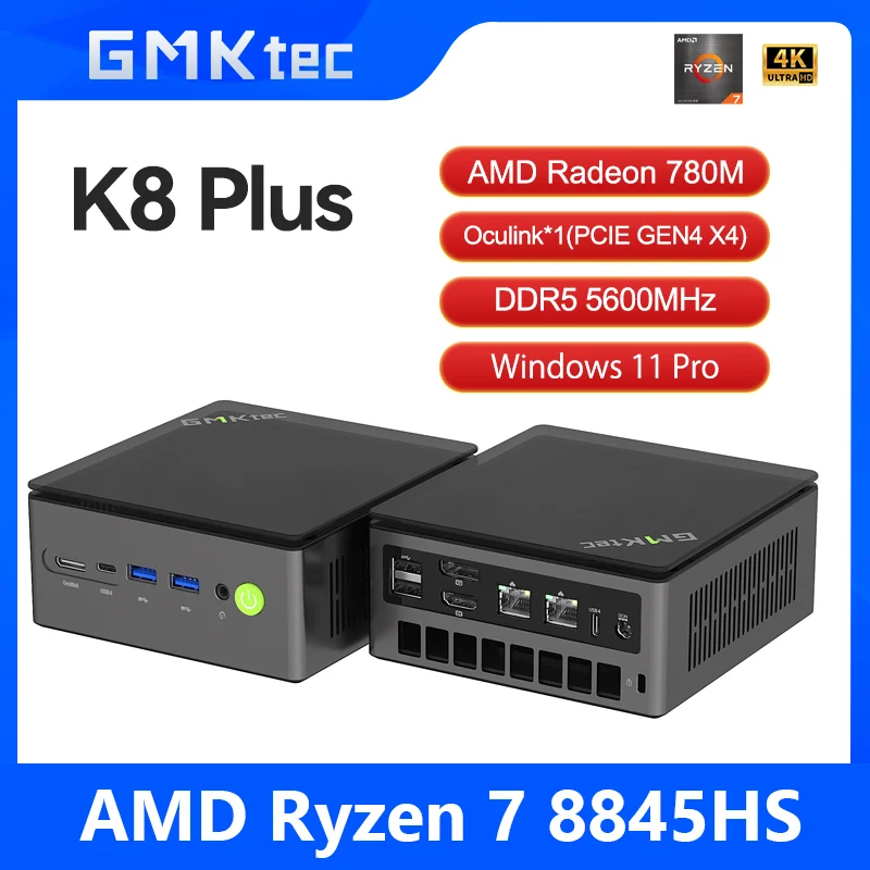 GMKtec K8 플러스 미니 PC AMD R7-8845HS NUCBOX 윈도우 11 프로 AMD 라데온 ™ 780M Oculink*1(PCIE GEN4*4)) DDR5 5600MHz