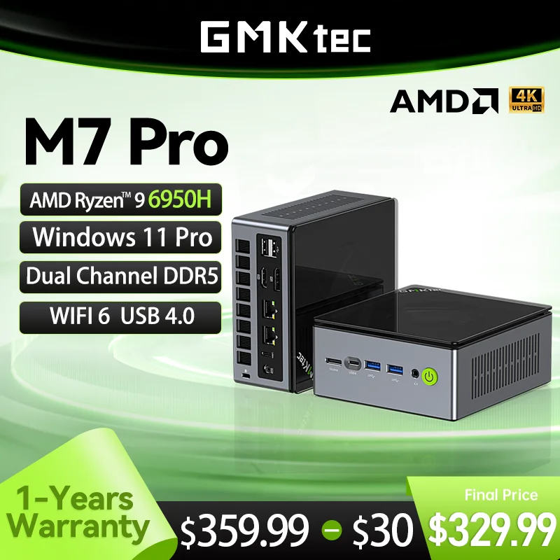 GMKtec 미니 PC M7 PRO AMD Ryzen9 PRO 6950H NUCBOX AMD Radeon™윈도우 11 프로 와이파이 6 USBC 4.0