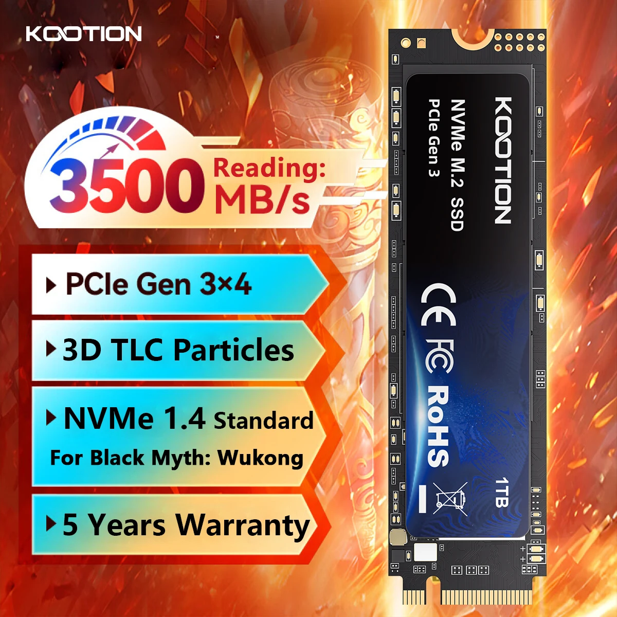 KOOTION PC 게임 노트북 데스크탑용 SSD NVMe M.2 2280