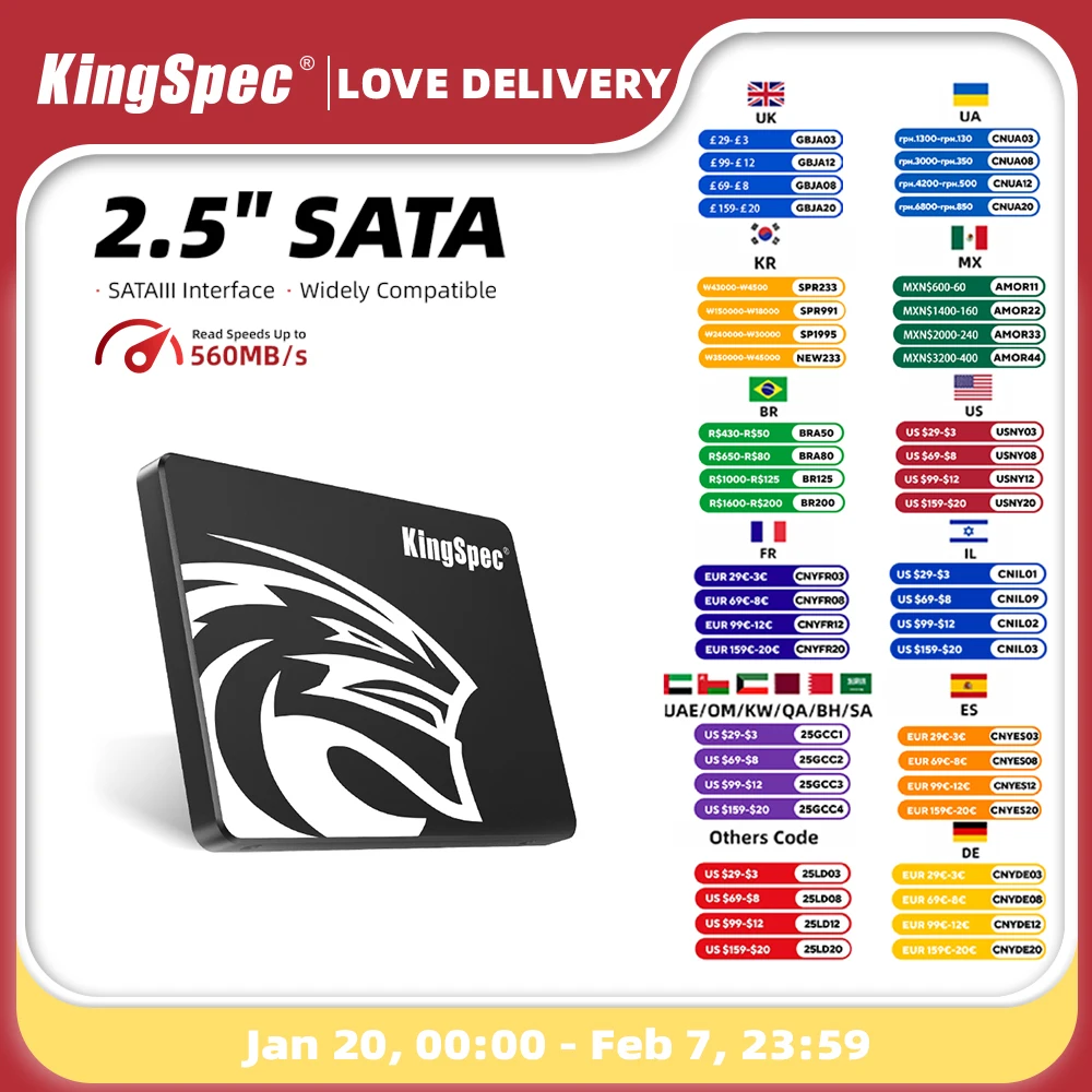 KingSpec SATA SSD 120GB 128GB 240GB 256GB 512GB 1TB 2TB HDD