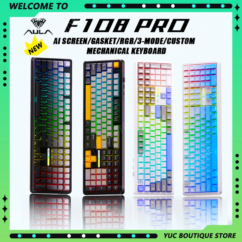 AULA F108/PRO 게임용 키보드 기계식 RGB 핫 스왑 가능 무선 2.4G 폴링 속도 100% 레이아웃 Hifi 스위치 맞춤형 액세서리