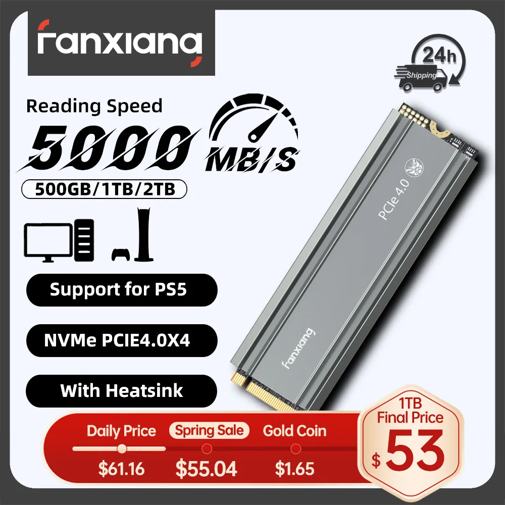 Fanxiang S660 M.2 NVMe SSD PCIe4.0x4 5000 메가바이트/초 500GB 1TB 2TB M2 SSD PS5/PlayStation5 데스크탑 PC용 내부 솔리드 스테이트 드라이브