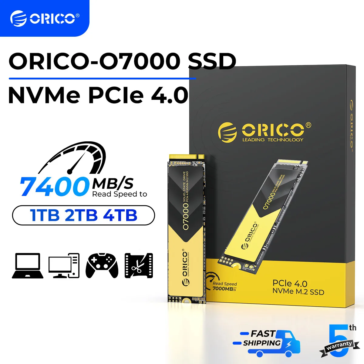 ORICO PCIe4.0 M.2 NVMe SSD PS5 게이밍 7400 MB/S 내장 솔리드 스테이트 드라이브 M 키 2280 SSD