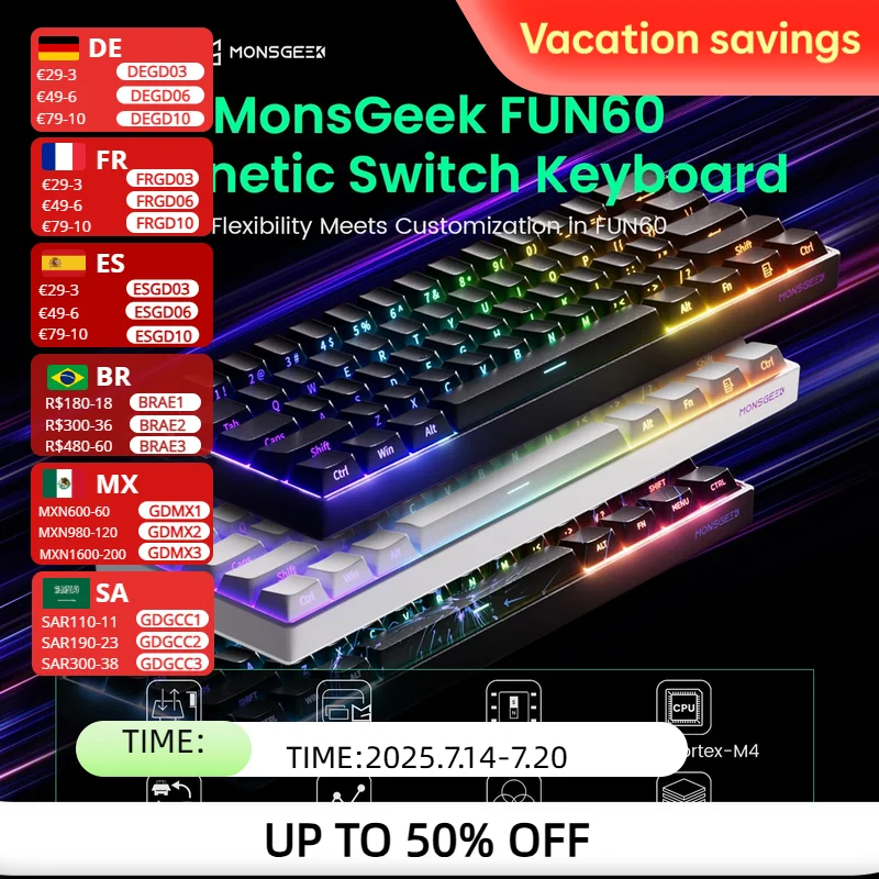 Akko MonsGeek FUN60 기계식 키보드 마그네틱 스위치 60% 게임용 키보드 신속한 트리거 0.01mm 8K ARGB HE/TMR 사용자 정의 키보드