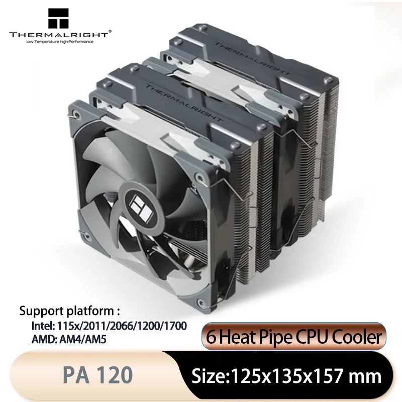 Thermalright PA120 AGHP 3.0 히트 파이프 공냉식 라디에이터 6 히트 파이프 이중 타워 이중 팬(상단 커버 지원 LGA1700 포함)