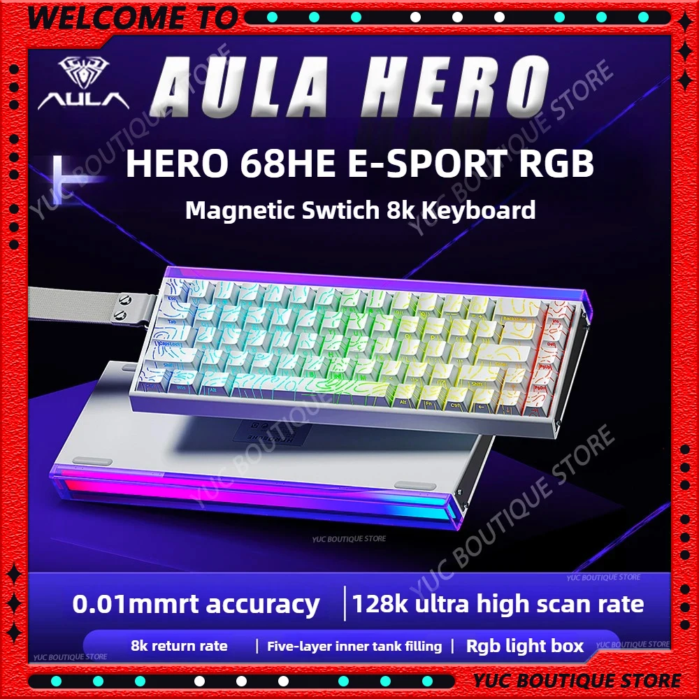 새로운 AULA HERO 68HE/ULTRA INSTOCK 마그네틱 스위치 게임용 키보드 및 마우스 E-스포츠 맞춤형 기계식 유선 키보드 액세서리
