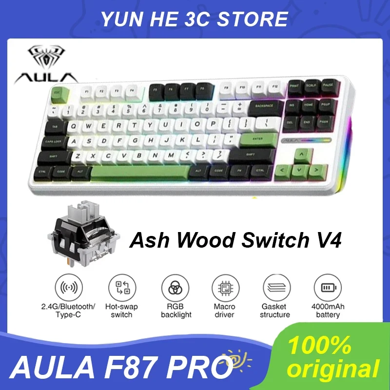 Aula F87 Pro 기계식 키보드 유선/2.4g 무선/블루투스 3 모드 핫 스왑 Rgb Pbt 가스켓 87 키 맞춤형 게임용 키보드