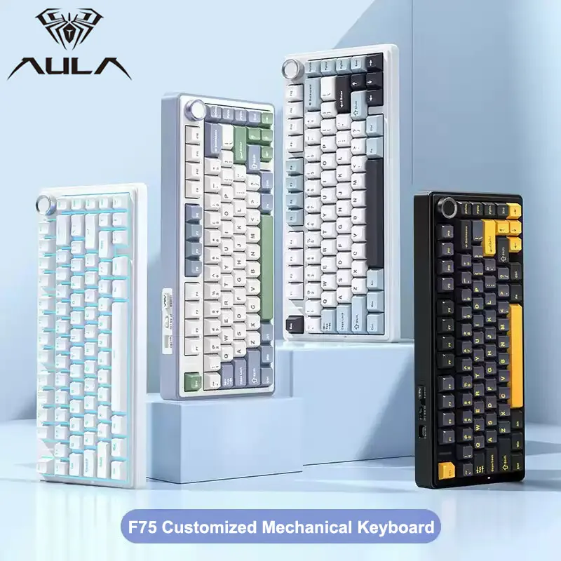 AULA F75 2.4G 무선/블루투스/유선 게임용 기계식 키보드 RGB 맞춤형 75% 레이아웃 OEM 프로필 가스켓 구조