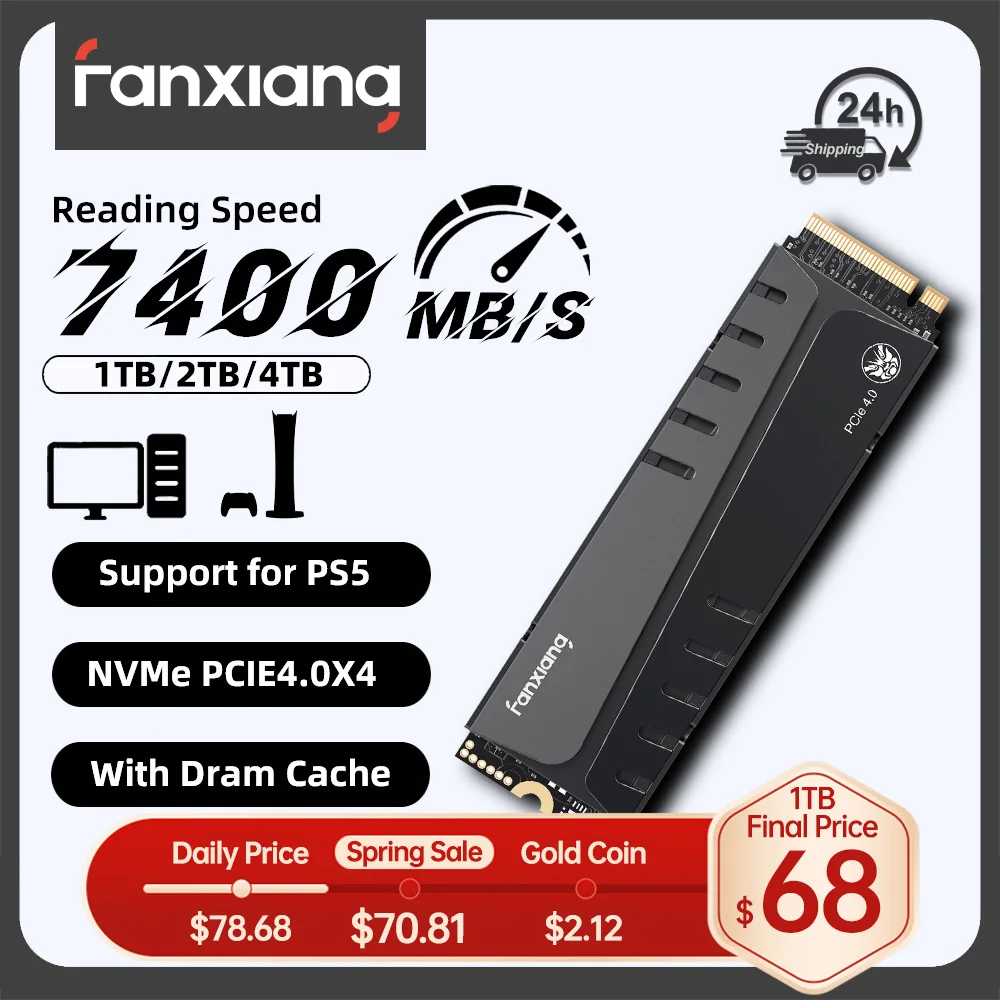 Fanxiang S770 M.2 SSD NVMe 7300 메가바이트/초 1TB 2TB 4TB PCIe4.0x4 M.2 2280 PS5 데스크탑 PC SSD 하드 디스크용 내부 솔리드 스테이트 드라이브