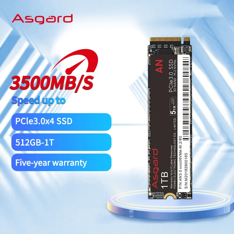 노트북 데스크탑용 Asgard PCIe3.0 X4 SSD M.2 NVMe 512GB 1T AN3.0 시리즈 3000 메가바이트/초 내장 하드 디스크 m2 2280