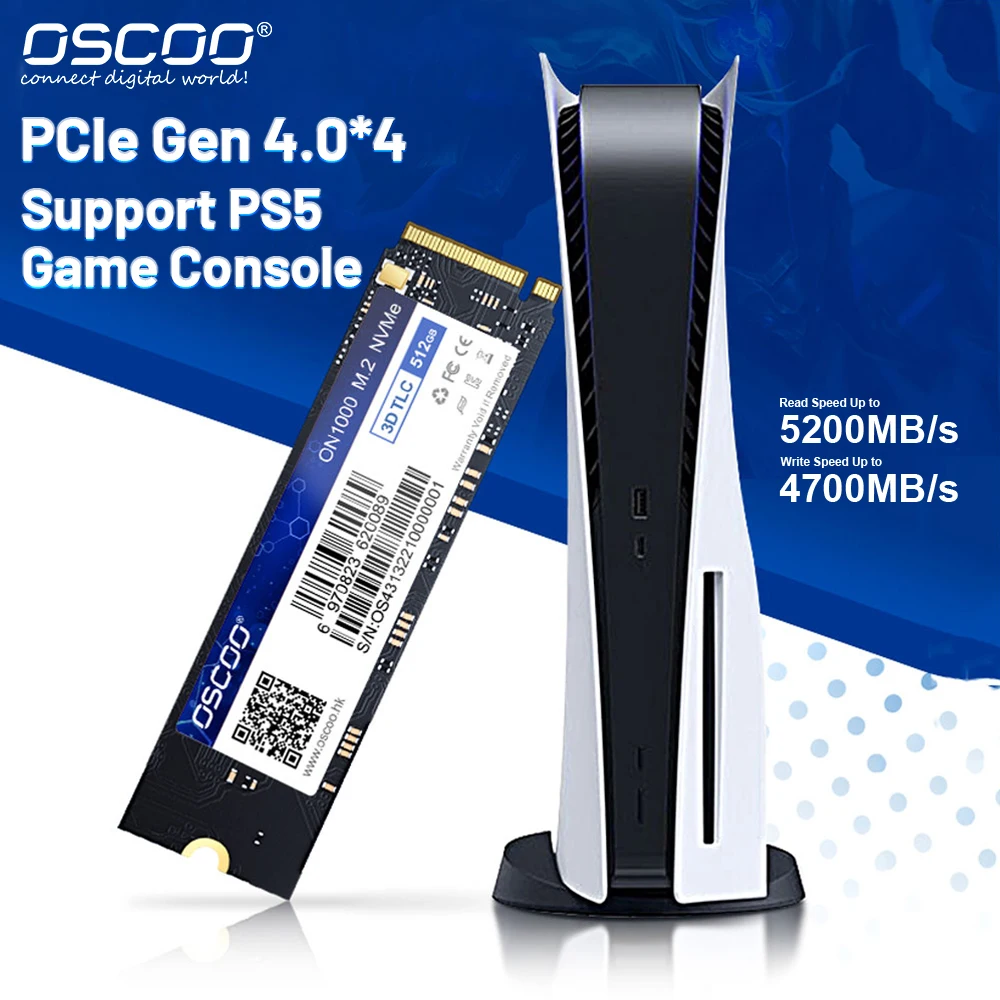 OSCOO SSD PS5 PCIe Gen4.0*4 M.2 2280 NVME SSD 7500 메가바이트/초 솔리드 스테이트 드라이브 하드 드라이브 PlayStation 5 게임 콘솔용 512GB 1TB 2TB