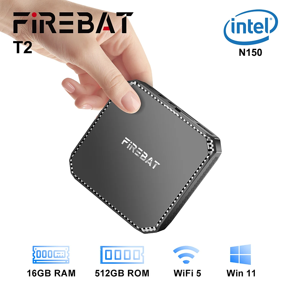 파이어뱃 T2 플러스 미니 PC 인텔 알더레이크 N150 업데이트 데스크탑 윈도우 11 8GB 16GB 256GB 512GB DDR4 WIFI5 BT4.2 게이밍 컴퓨터
